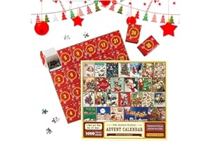 XJSGS Christmas Advent Puzzle Calendar 2023,1000 Pcs Christmas Advent Calendar Jigsaw Puzzles,Xmas 24 Days Advent Countdown Gift for Adults Kids (red)