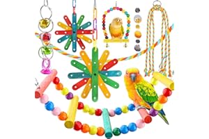 QUOZUO Lot de 8 jouets pour oiseaux pour perruches avec échelle colorée, hamac, accessoires de cage à oiseaux, perchoir, jouets à mâcher à suspendre pour perroquet