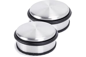 Oxid7® 2x Butoir de porte en acier inoxydable brossé mat ⌀ 10,3cm, hauteur: 4,5cm | Butoir de porte massif 1,1 kg aussi pour portes lourdes | 3 anneaux en caoutchouc de haute qualité comme protection