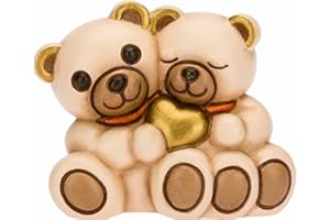 THUN, Bomboniera in Ceramica Decorata a Mano con Iconica Coppia Teddy e Cuore, Simbolo d'Amore, Linea Bomboniere, 4.7x3.5x5 cm h