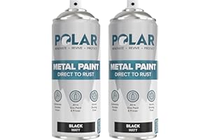 POLAR SPECIALIST COATINGS Polar Direct to Rust Matt Black Metal Spray Paint - 2 x 400ml - Perfect for Metal, Wood, Furniture, Rust - Outdoor & Indoor Surfaces - Easy to Apply - 3 in 1 Primer, Undercoat & Topcoat