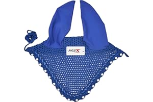 NASX SPORTS Diamante Crystal Horse Fly Hood Veil Ear Bonnet Flyveil Cotton Crochet Handmade Glitter (PONY, Royal Blue)