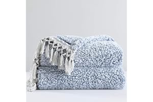 HORIMOTE HOME Ultra Soft Cozy Fleece Sherpa Throw Blanket, Lightweight Warm Throw with Tassel, Ombre Blue Pattern Reversible Boho Blanket for Sofa, Couch, Bedroom,Travel, 127x152cm