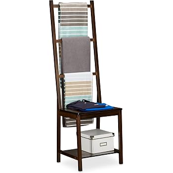 Relaxdays Porte-serviettes, 4 barres, étagère, bambou et fer, pour la salle de bain ou la