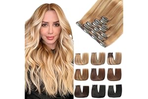 EINbeauty Extension Cheveux Naturel Clip, 7pcs Invisible Rajout Cheveux Clip Naturel Brun clair et blond doré Extension Cheveux 80g 35cm(14Inch,10/10/22#)