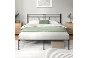 Zinus Elias Łóżko 200 x 140 cm – 30 cm wysokości – metalowa rama łóżka z zagłówkiem – metalowe łóżko ze stelażem – nie wymaga łóżka kontynentalnego, wolna przestrzeń pod łóżkiem, nowoczesne