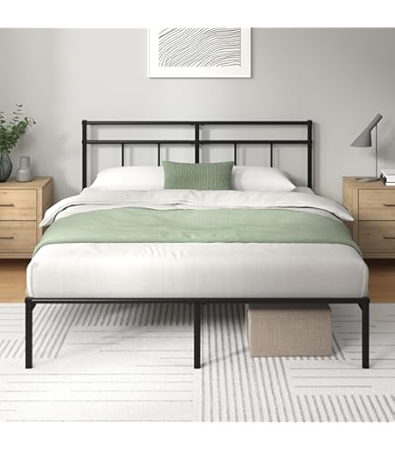 Zinus Justin Bed 200 x 140 cm, 35 cm hoog, metalen bedframe met hoofdeinde, metalen bed met lattenbodem, geen boxspringbed nodig, vrije ruimte onder het bed