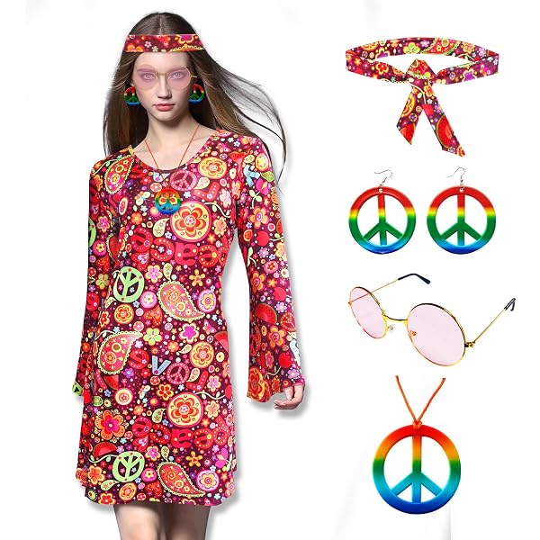 Amscan Hippie Tanzkönigin Kostüm Für Damen | 60er-Jahre-Style Mit Oberteil, Hose & Accessoires