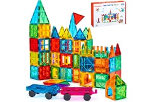 Gemmicc Magnetic Tiles 100 Pieces with 2 Cars, STEM Educational Toy, Magnetic Building Blocks for Boys and Girls