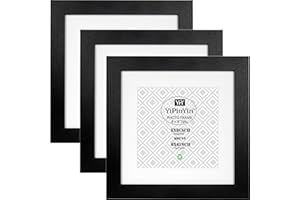 YIPINYIN Black 8×8" (20 x 20cm) Square Photo Frame With Mounts for 6×6" Set Of 3, 6 X 6'' Picture Frame with Wooden grain texture For Wallmounted & DeskTop