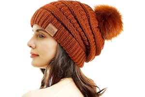 REDESS Damen Winter Pom Pom Beanie Mütze mit warmem Fleece gefüttert, Dicker Slouchy Snow Knit Chunky Baggy Skull Ski Cap