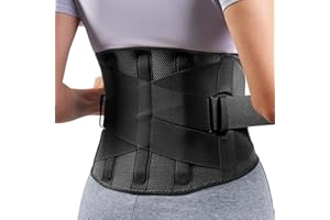 FREETOO Cienka opaska lędźwiowa wsparcie pleców dla mężczyzn, kobiet, ortopedyczna opaska lędźwiowa z 5 podparciami, łagodzi przepuklinę dysku, bóle spowodowane rwą kulszową, pas lędźwiowy wykonujący ciężką pracę