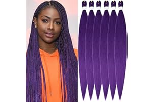 Xusuperb 30 inch Long Purple Pre Stretched Braiding Hair Extensions for Box Braids 6 Packs Soft Violet Yaki Texture Kanekalon Synthetic Crochet Hair for Braiding(Purple#)