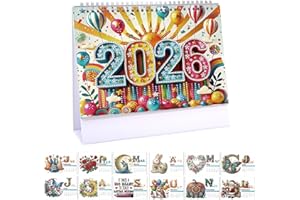 CXINLky Diamond Art Painting Calendrier de table 2026 Diamond Art Calendrier de bureau de Noël avec support Calendrier de table avec liste de choses à faire à l'arrière Calendrier de bureau 01