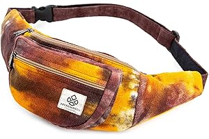 FREAKMANDU COLLECTIONS Freakmandu Unisex Hanf Gürteltasche – Fanny Packs, Hüftgürteltasche zum Umhängen, Boho Hippie Stil, Handgefertigte Hüfttaschen für Wandern, Laufen, Joggen, Männer und Frauen, Fall Magic