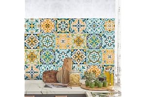 RE-COVERTILES - Adesivi per Piastrelle Bagno e Cucina 24 Pz 10x10 cm - PS00176 Decorazione murale in PVC Impermeabile mattonelle Mosaico Stile cementine Azulejos