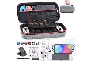 Switch Tasche für NS Switch OLED - innoAura 18 in 1 Switch Zubehör mit Switch Hülle, Switch Spiele Aufbewahrung, Switch Schutzfolie für Switch OLED, Switch Ständer, Switch Joystick Kappen (Grau)