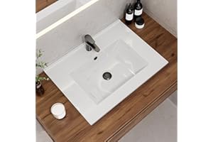 HOROW Lavabo empotrable rectangular, de cerámica, 60 cm de ancho, color blanco, para armario bajo, con rebosadero, ideal para invitados y baños pequeños