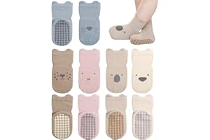 Witwot 5 Pairs Baby Socks Non Slip Toddler Socks Kids Cotton Grip Socks Anti Skid with Gripper Cartoon Pattern for Boys Girls 0-4 Years
