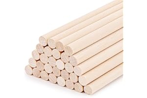 WISYOK Bacchette di legno, rotonde lisce, asta di legno 8 x 300 mm, asta rotonda liscia, bastone in legno massiccio, bastoncini di legno per fai da te, bastoncini di zucchero filato (20 pezzi)