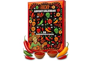 BEAMS INTERNATIONAL Turn Up The Heat Hot Sauce Advent Calendar – Chilli Sauce Gift Set With 24 x 18ml Sauces, Hot Sauces Gift Set for Men Features 8 Spicy Seasoning Flavours - Adult Foodie Gifts for Christmas Countdown