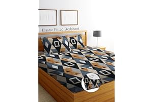 DECORUM Glace Cotton Fitted 1 Bedsheet King Size (72"x78") | All Around Elastic | Cotton Feel | 2 Pillow Covers (17"x27") | F