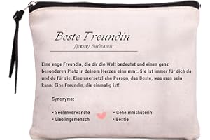 AHNONA Beste Freundin Geschenke - Kosmetiktasche Klein Natur, Best Friends Geschenke, Geburtstag Beste Freundin, Make Up Tasche, BFF Geschenke, Kleine Geschenke, Freundschaft, Freundinnen