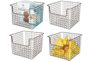 mDesign Set da 4 cesto portaoggetti in filo metallico – Organizer versatile con manici per cucina o dispensa – Contenitore universale salvaspazio in metallo con manici – bronzo