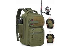 ‎BLESMALLER BlesMaller 2 in 1 Angelrucksack mit Rutenhalter kleine Angeltasche 25L taktische Angeln Schultertasche militär Rucksack für Angeln Wandern (23x20x37cm)
