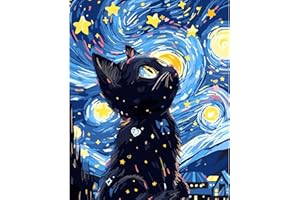 feelive Ciel Etoilé Peinture par Numéro pour Adulte, Chat Kit de Peinture à l'huile sur Toile Bricolage pour Enfant Débutants Avec Pinceau Pigment Acrylique 30x40cm