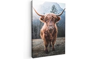 MuchoWow© Wandbilder Groß 80x120 cm XXL Wohnzimmer Wanddeko Schlafzimmer Zimmerdeko Fotowand Zimmer Deko Wand Dekoration Wall Art Kuh Leinwand - Schottisches Hochlandrind - Highland Cow Bild - Tiere