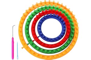 Curtzy Set Telaio Circolare Maglia in Plastica con Uncino ed Ago (6pz) - Taglie 14, 19, 24 e 29 cm - Telaio per Lana Tondo per Cappelli, Sciarpa, Scialli e Maglioni - Telaio a Pioli Knit Loom Kit