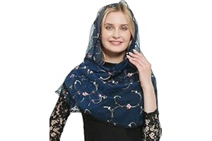 Leimandy Orthodox Veil Head Covering with Embroidered Flowers Catholic Chapel Mantilla Veil V50