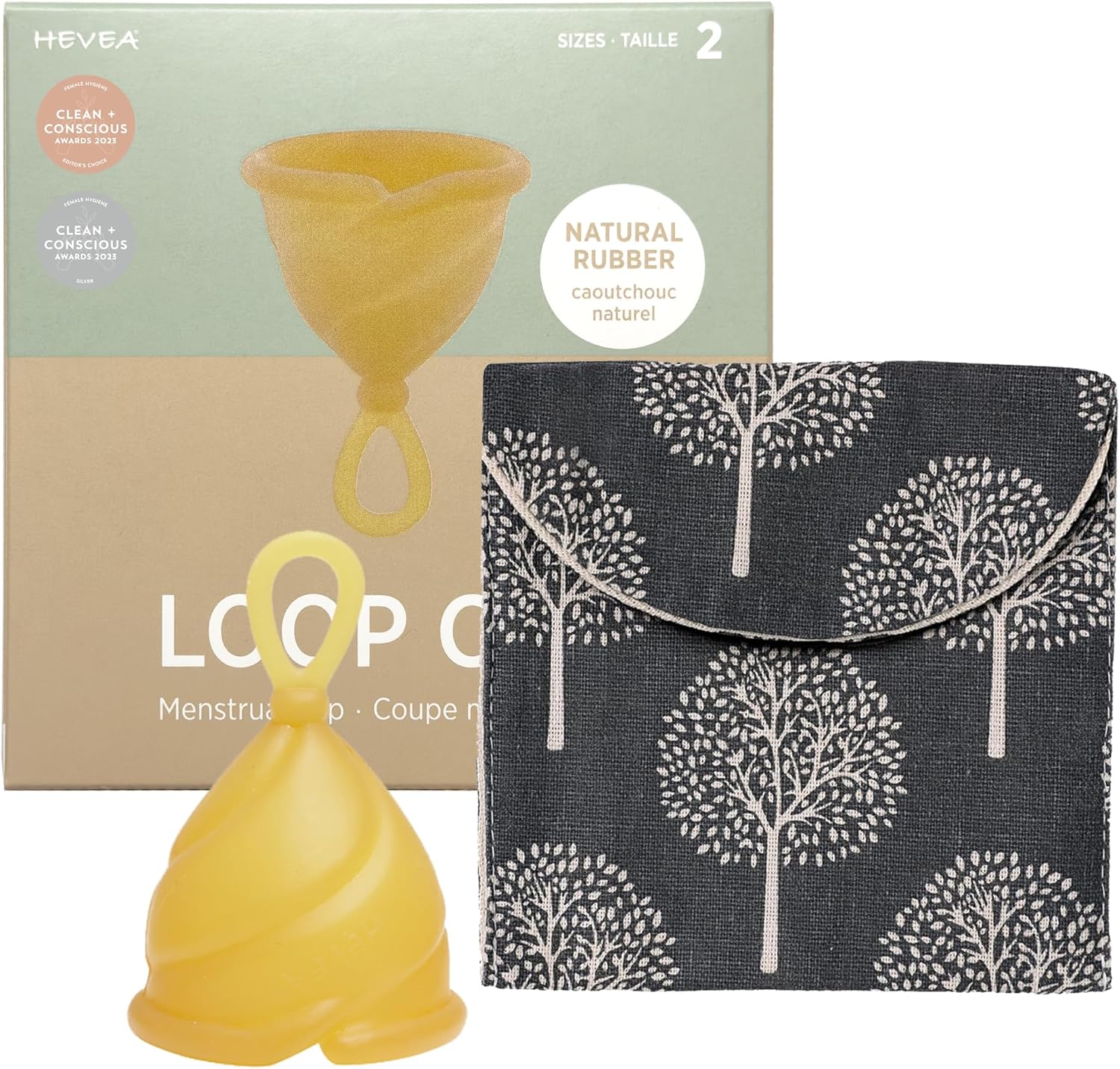Hevea Loop - Copa menstrual tamaño 2 (natural), hecha de goma 100% natural, copa menstrual más suave, uso hasta 12 horas