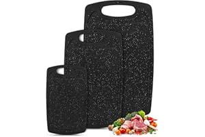 Vikcvcsc Set di 3 Tagliere da Cucina Plastica, Cutting Board Antiscivolo con Manico e Scanalatura del Succo, Chopping Board Senza BPA, Lavabili in Lavastoviglie, Nero