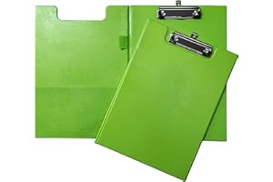 Janrax Neon Green Foldover Clipboard – A4 Folding Clipboard with Front Cover, Inside Pocket & Hanging Hook