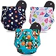 Novo Baby Leakage Proof Reusable Cloth Diaper With 5 Layer High absorbent Pad | Reusable Nappies| Freesize for Kids 0-3 Yrs | washable diapers(Pack of 3)