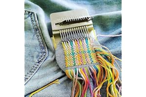 Kangmeile Small Loom-Speedweve Type Weave Tool, DIY Darning Tools w/ Plastic Discs 14/28/42 Hooks, Wooden Darning Machine Loom Mini Rainbow Weaving Loom Multi-Craft Braiding Patching Machine, 10cm