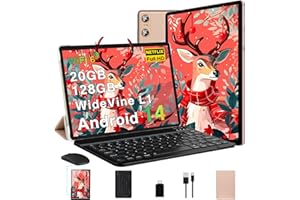 Biegedy Tablette 10 Pouces Android 14 Tablettes 20Go RAM + 128Go ROM(TF Extensible 2To), Octa-Core, GMS Tablette Tactile, Widevine L1, WiFi 6, 5G+2.4G Wi-FI, Tablettes avec Clavier+Souris et Cas-Or