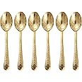Indian Art Villa Brass Hammered Spoon, Serveware Tableware, Length 7" Inch, 6 Pieces, Gold
