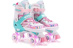 LOCAVUN Patins à roulettes réglables pour Filles, 4 Tailles, pour Enfants, Tout-Petits, débutants, avec Toutes Les Roues Lumineuses, Cadeau d'anniversaire pour Les Sports d'intérieur et d'extérieur