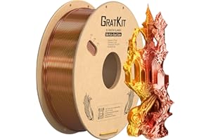 GratKit Filamento PLA Seda Doble-Color, Coextrusion Filamento de Impresión 3D 1.75mm, -0.03mm, 1KG Carrete (2.2 LBS), Silk PLA Cobres Dorados y Rojos