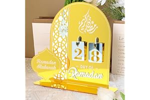 TZEKING Calendrier de l'Avent du Ramadan,30 Jours Calendrier du Ramadan,Acrylique,Calendrier à Rebours Manuscrit DIY,Compte à rebours jusqu'à l'Aïd,Pour La Décoration Du Ramadan, Cadeau de l'Aïd (Or)