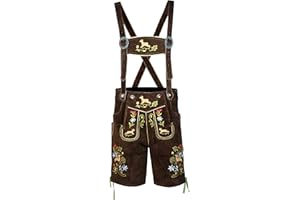 Bavarianland Men's Lederhosen Real Suede Leather with Matching Suspenders Shorts (UK 34 inch/EU 50, Brown with MultiColor Embroidery)