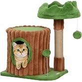 PawHut Tree Scratching Post for Cats - Trunk Design 53 cm Brown and Green | Climbing Tower with House, Bed, Jute Post, Hangin