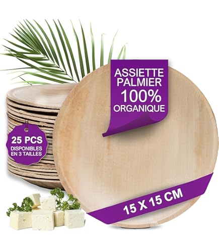 25 Assiettes Jetables En Feuille De Palmier - Grand Rond Ecologique Biodegradable Compostable Alternatief Aux Assiettes En Papier Mariage Pique Nique Camping