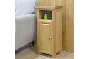 GROF GROFurniture Slim Oak Cabinet, Hallway Storage Cabinet, 1 Wooden Door, Corner Display Unit with Shelf, Freestanding Small Oak Console End Table for Narrow Small Space