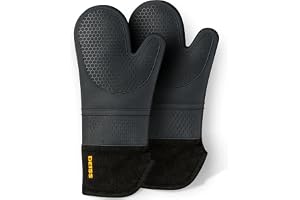 Deiss PRO Heat and Stain Resistant Silicone Oven Mitts Set, Soft Cotton Lining BBQ Gloves, Waterproof, Extra Long Flexible Th