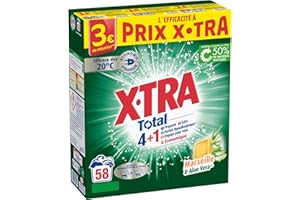 X-Tra Total - Lessive Poudre- 4+1- Propreté - Eclat - Fraîcheur - Engagé pour vous - Economique - Une seule lessive pour tout votre linge - Parfum Marseille & Aloe Vera - Efficace des 20°C -58 mesures