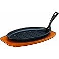 Utopia Cast Iron & Boards, MH7009-000000-B01001, Sizzle Platter 10.75" (27cm) - with Wooden Base (Box of 1),Black